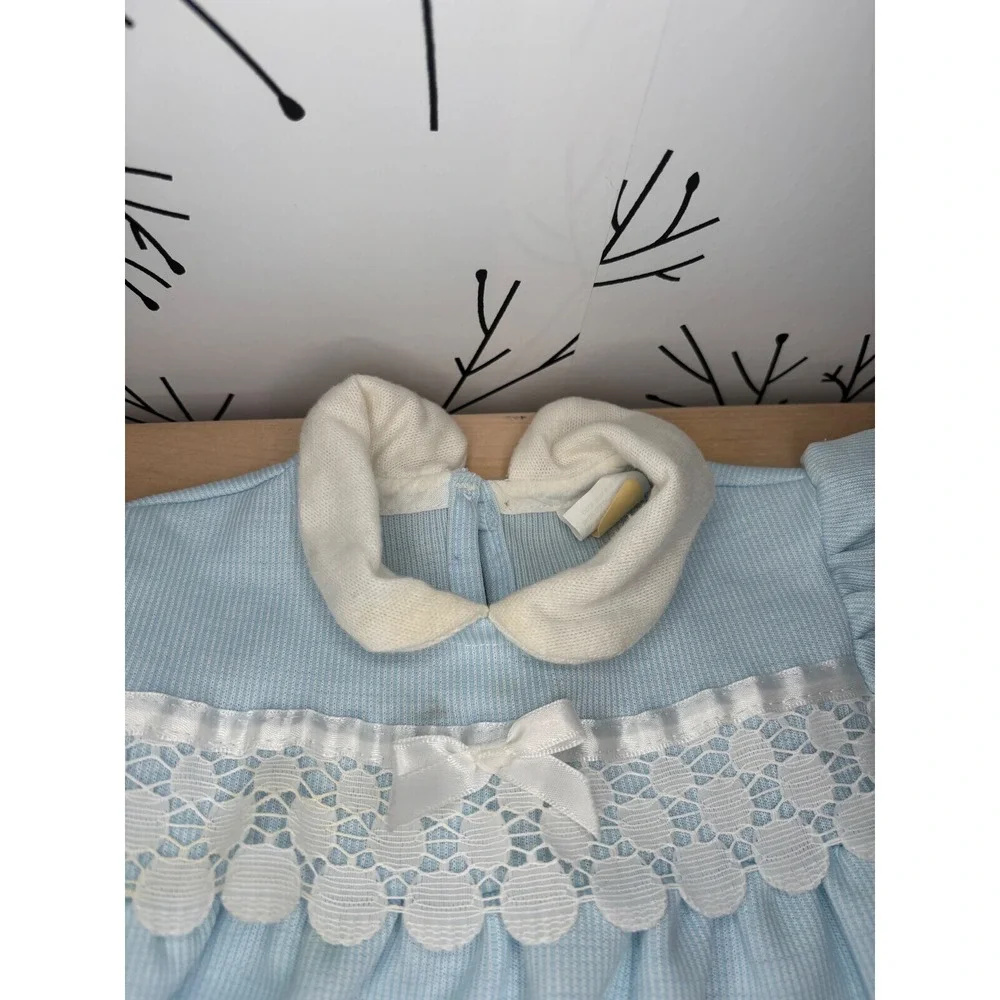 Vintage Carters Baby Girls Blue Striped Lace Dress and Bloomers Set 24 Months